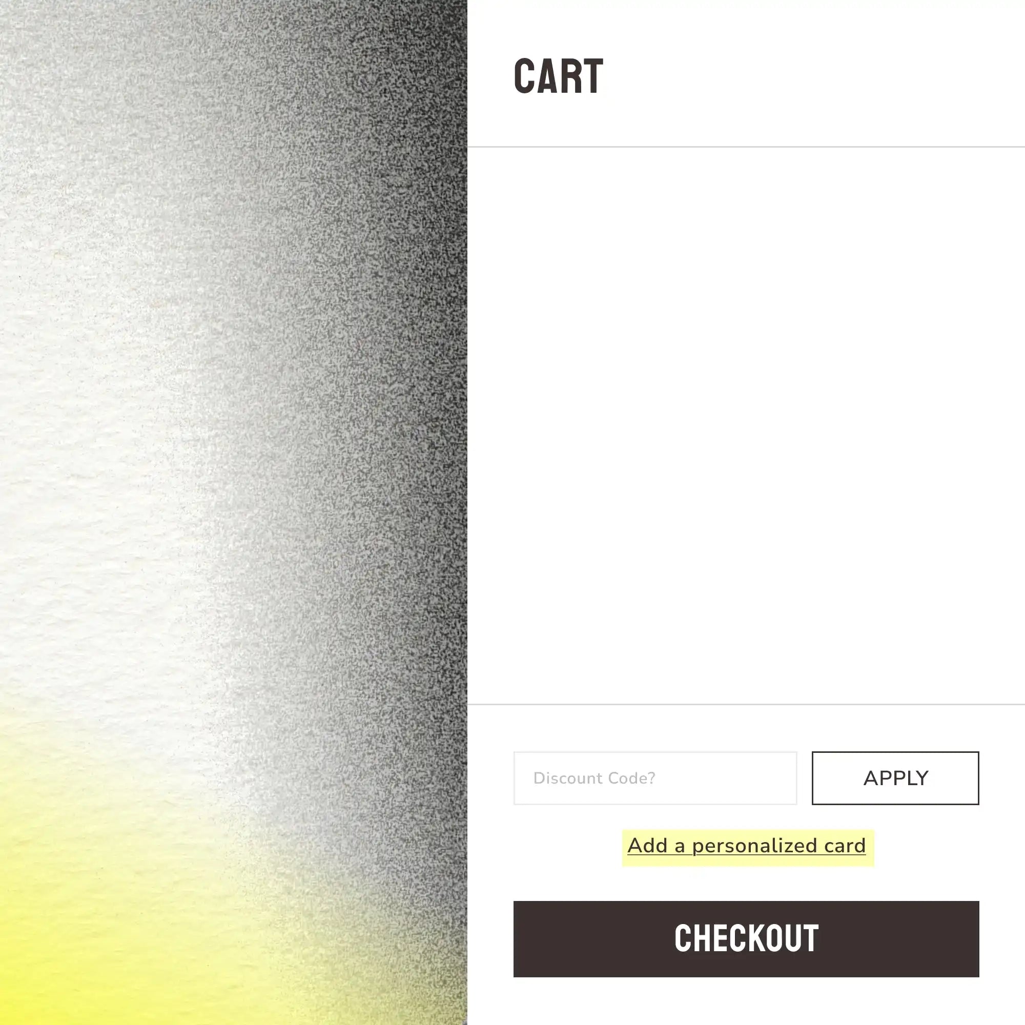 A shopping cart page with a discount code field and a checkout button.