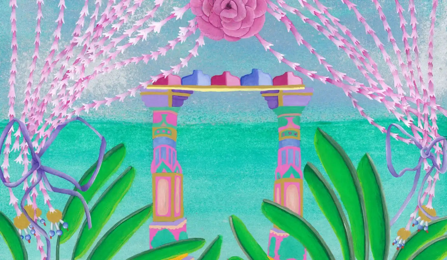 Colorful floral archway.