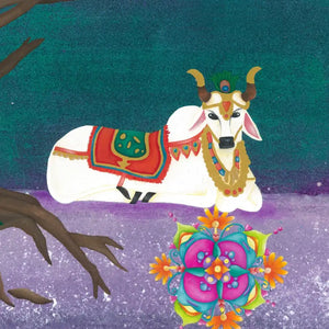 Decorated white cow.