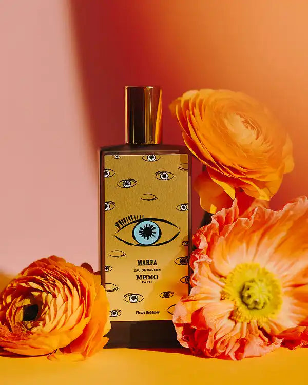 Eye-patterned perfume bottle.