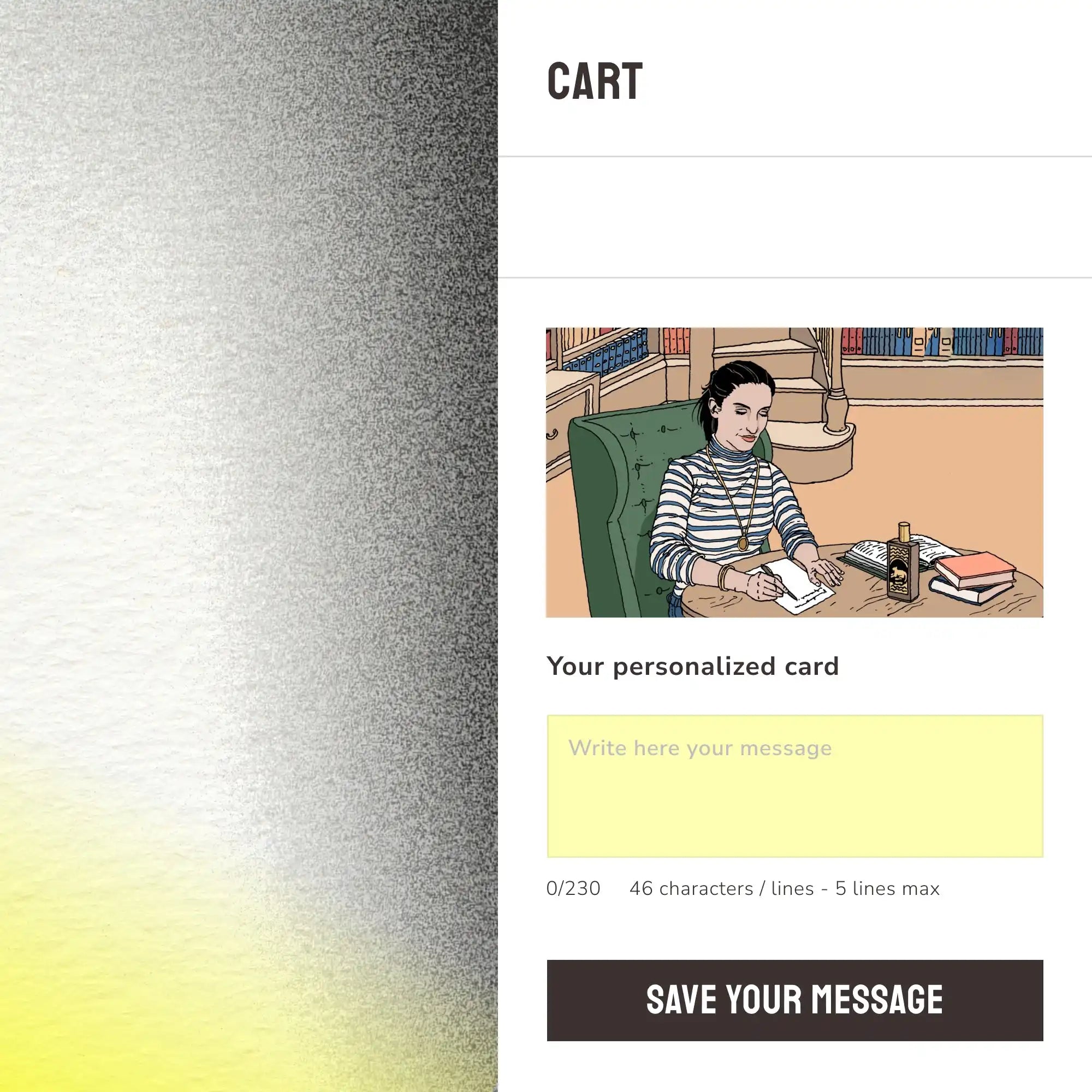 Online shopping cart for a personalized card.